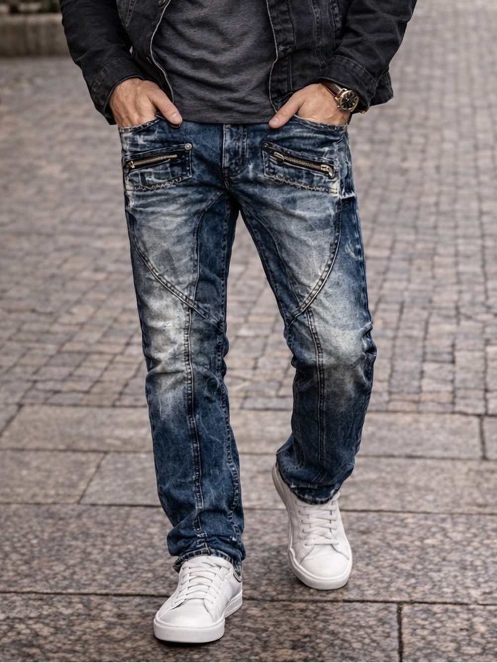 Cipo & Baxx Men’s Distressed Straight-Leg Jeans | Zipper Detail | 31x34 | New